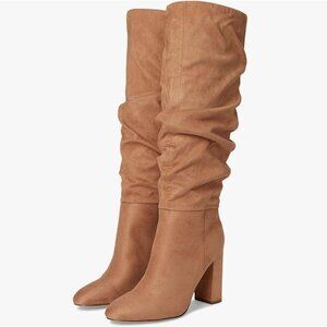 Nine West Magnett Faux Suede Knee High Slouch Boots in Cognac